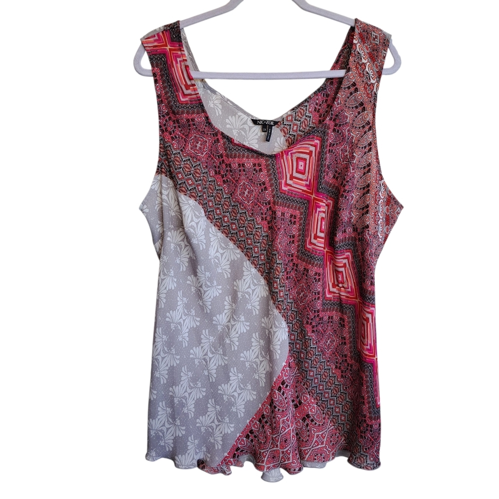 NIC+ZOE Red and White Asymmetrical Sleeveless Tank Top Size 2X